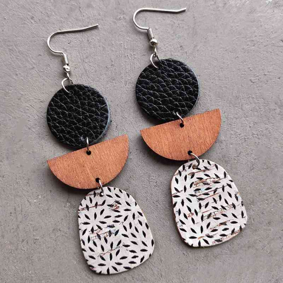 Leather & Wood Drop Earrings Ivory / One Size