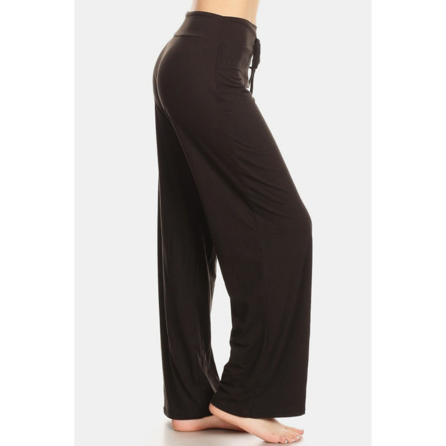Leggings Depot High Waist Drawstring Wide Leg Pants BLACK / S Apparel and Accessories