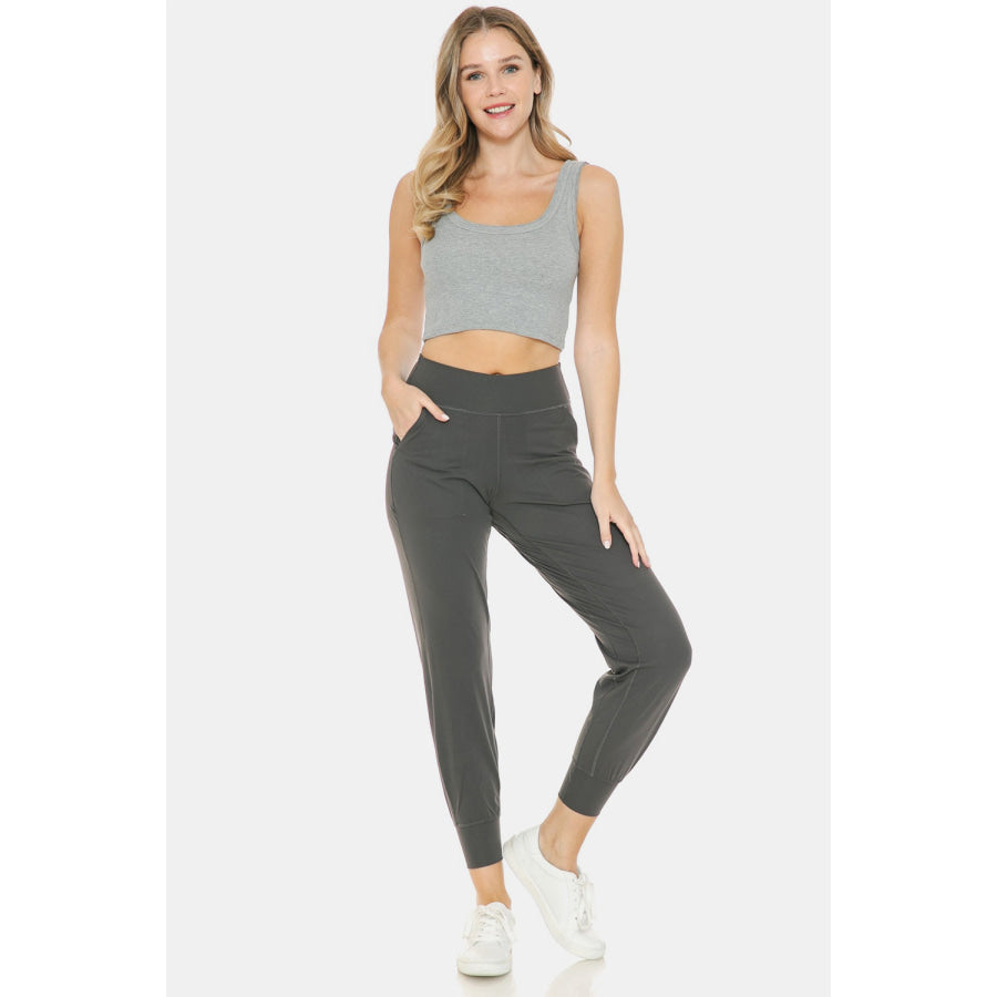 Leggings Depot Wide Waistband Slim Active Joggers Charcoal / S Apparel and Accessories