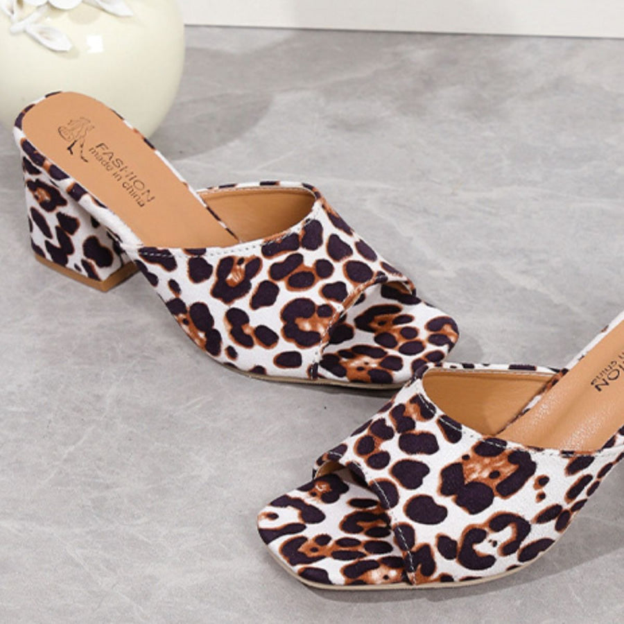 Leopard Block Heel Suede Sandals Apparel and Accessories