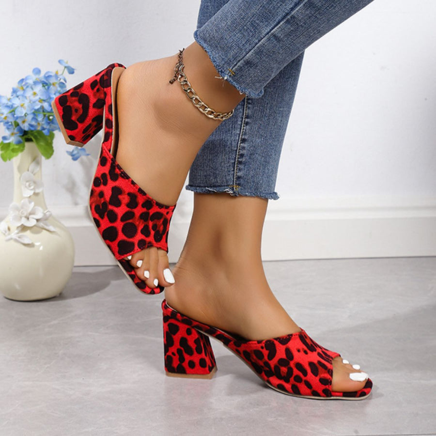 Leopard Block Heel Suede Sandals Apparel and Accessories