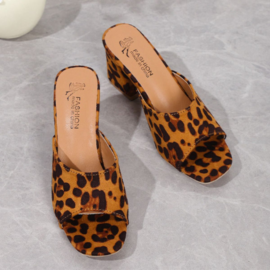 Leopard Block Heel Suede Sandals Apparel and Accessories