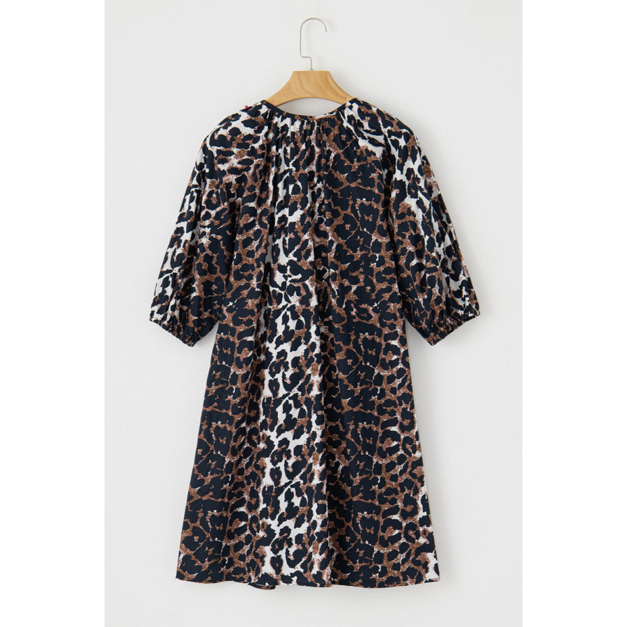 Leopard Button Up Half Sleeve Mini Dress Apparel and Accessories