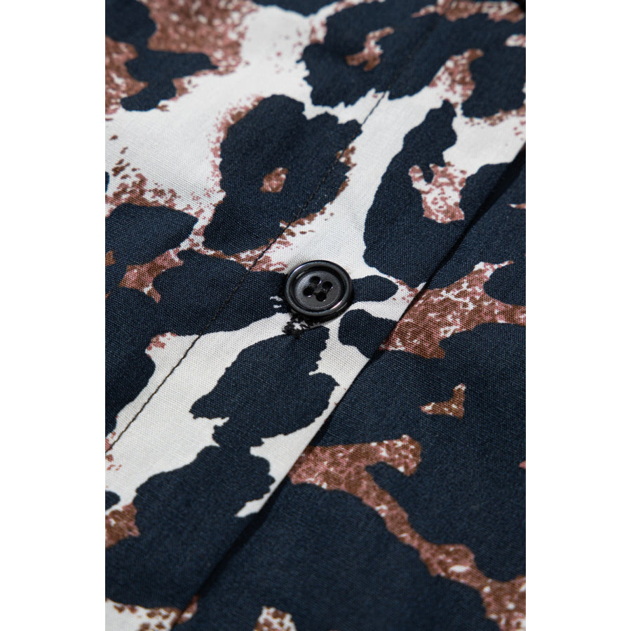 Leopard Button Up Half Sleeve Mini Dress Apparel and Accessories
