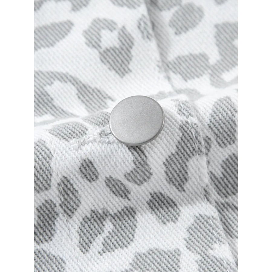 Leopard Button Up Long Sleeve Denim Jacket Apparel and Accessories