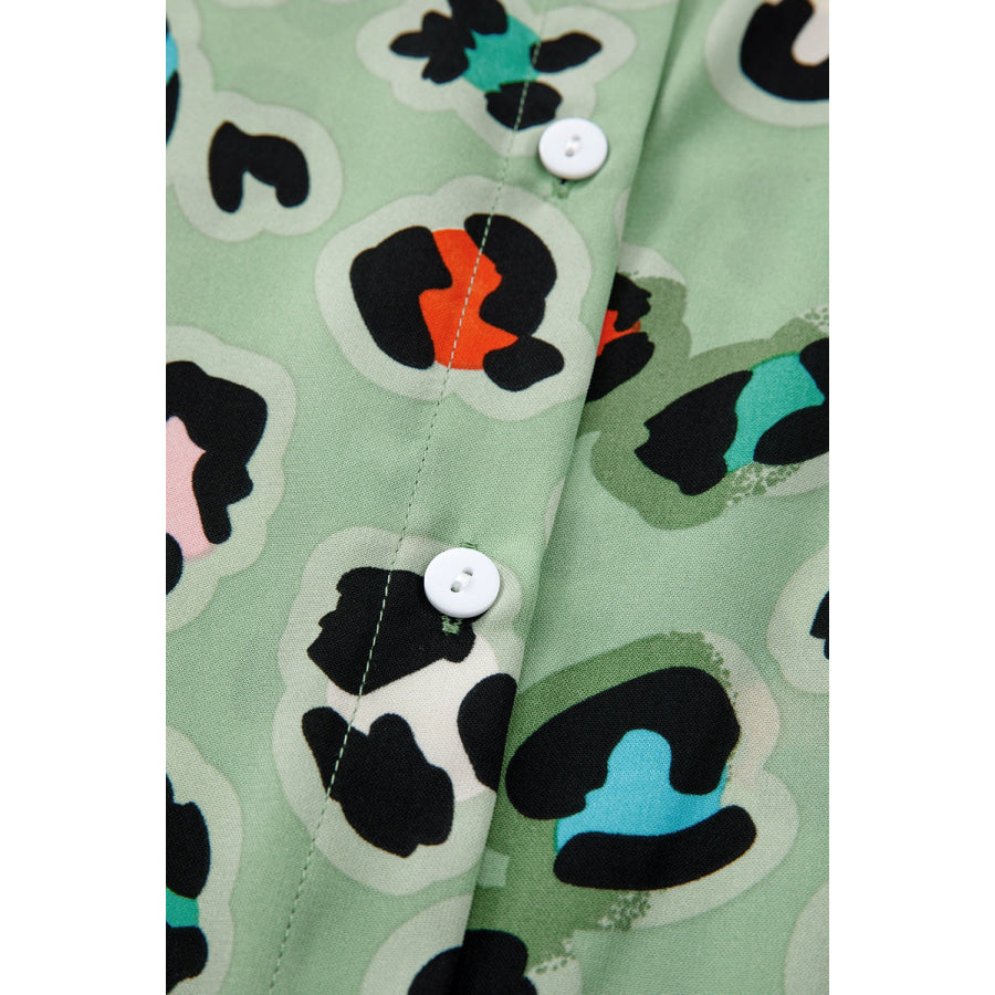 Leopard Collared Neck Top and Pants Set Apparel and Accessories