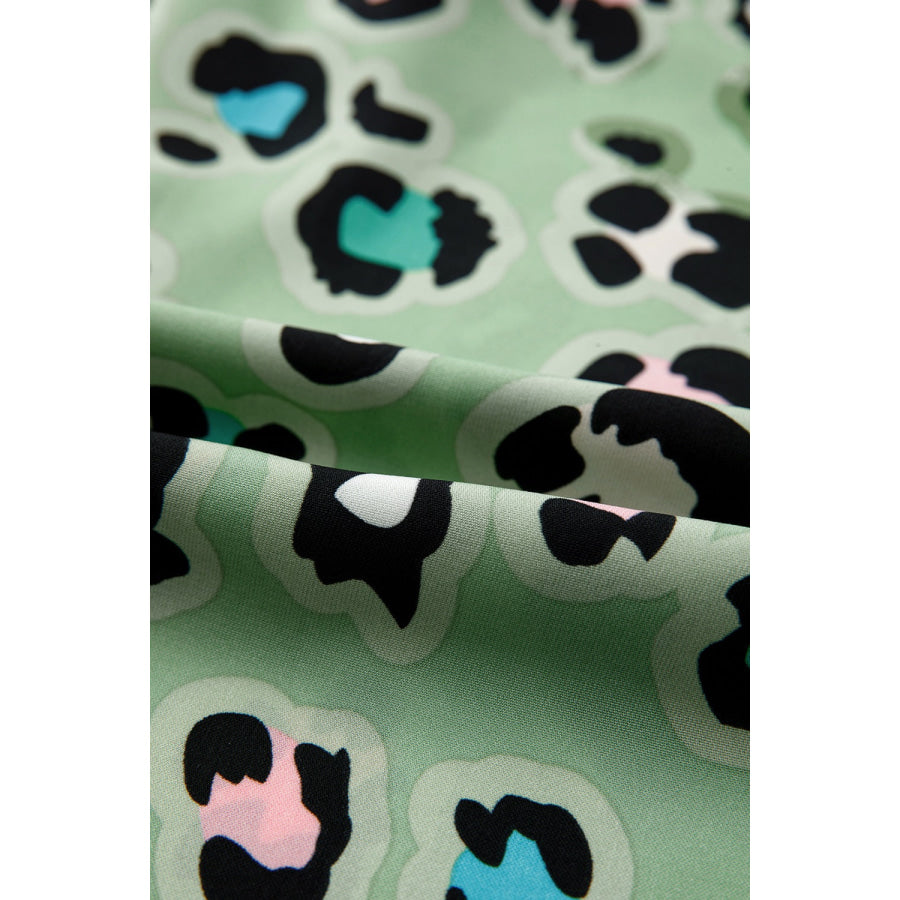 Leopard Collared Neck Top and Pants Set Apparel and Accessories