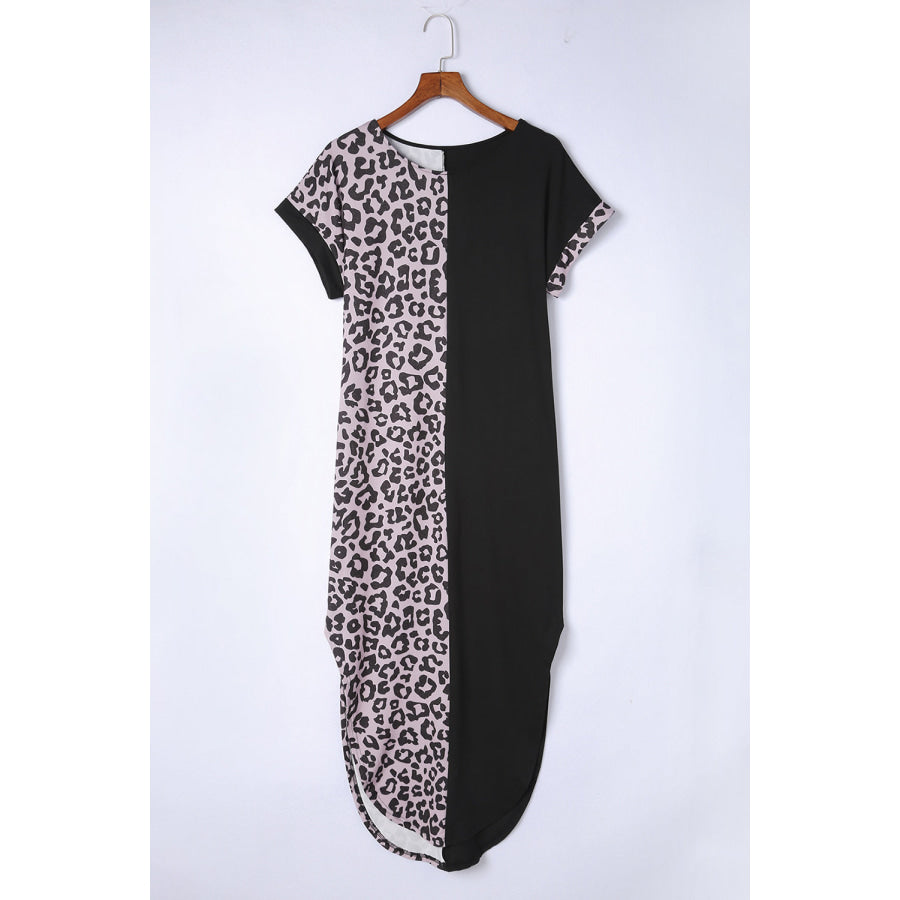 Leopard Color Block Split Dress