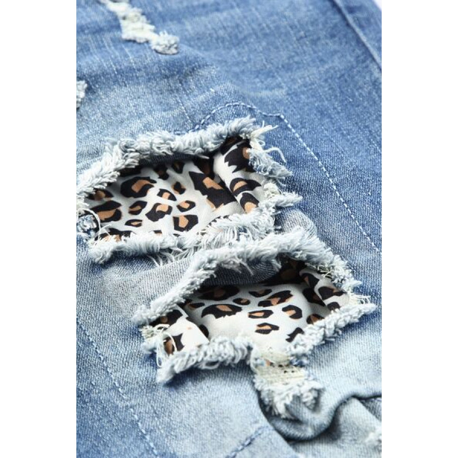 Leopard Distressed Pocketed Straight Jeans Clothing