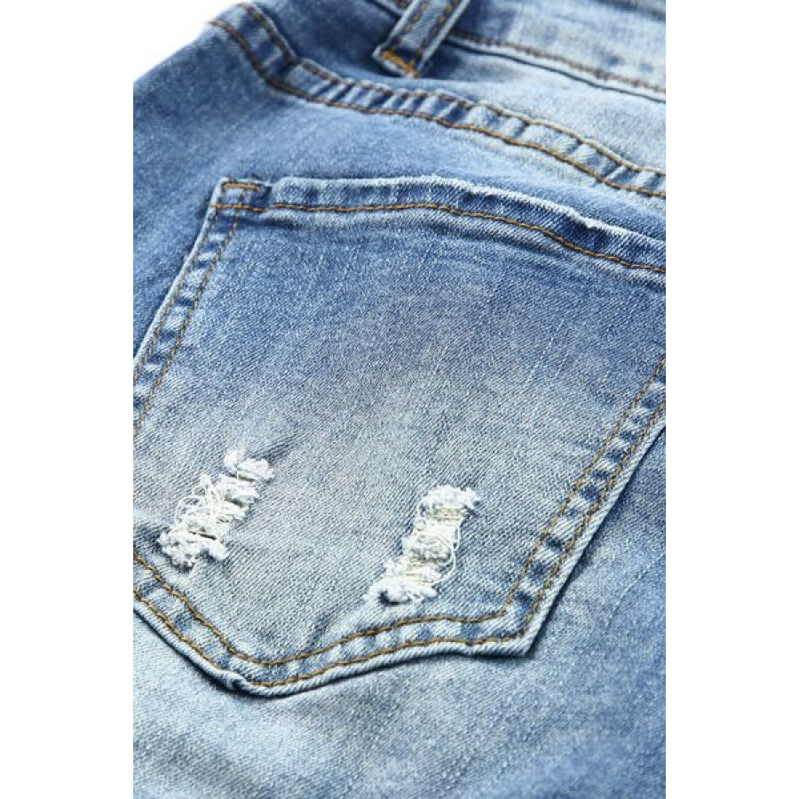 Leopard Distressed Pocketed Straight Jeans Clothing