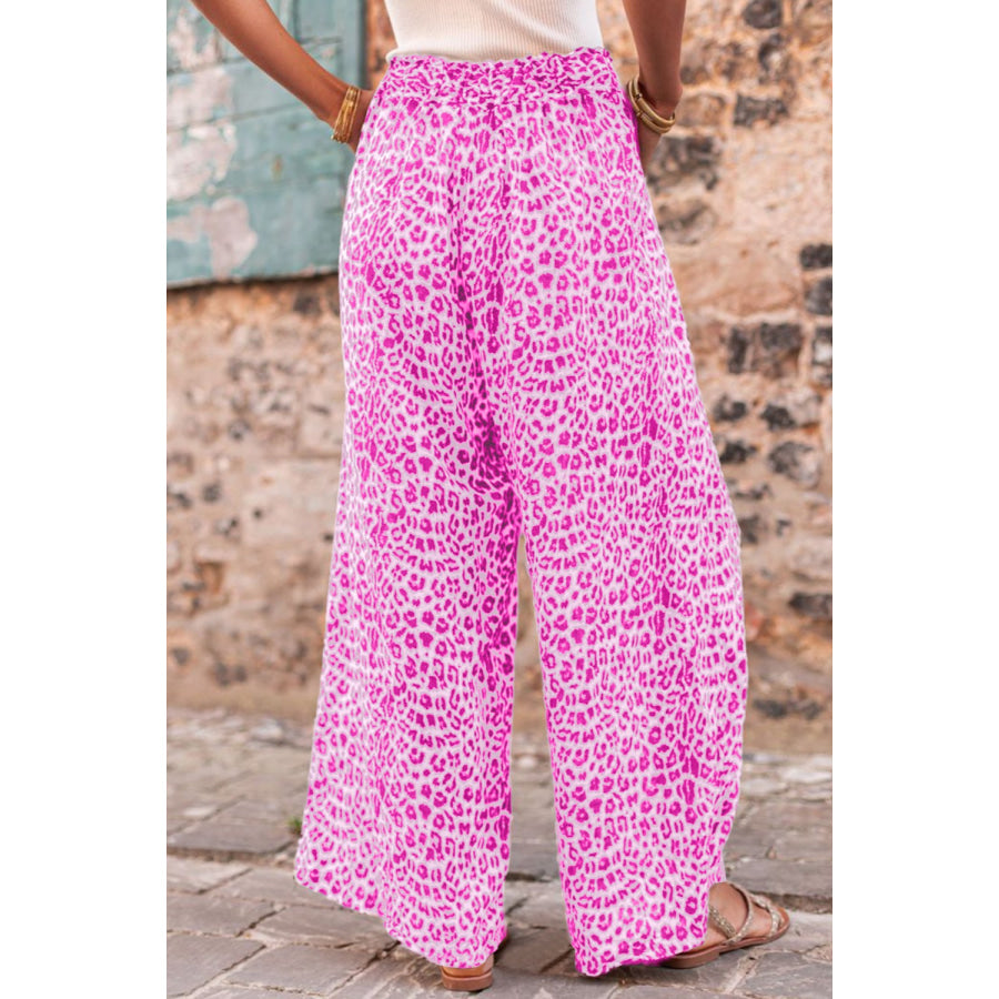 Leopard Drawstring Wide Leg Pants Apparel and Accessories