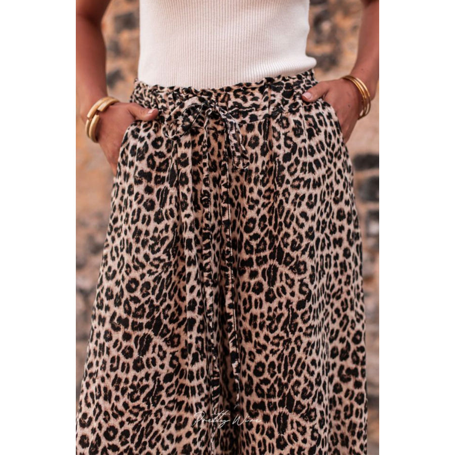 Leopard Drawstring Wide Leg Pants Apparel and Accessories