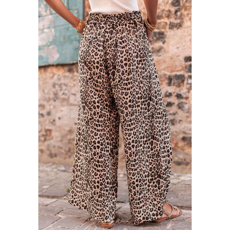 Leopard Drawstring Wide Leg Pants Apparel and Accessories