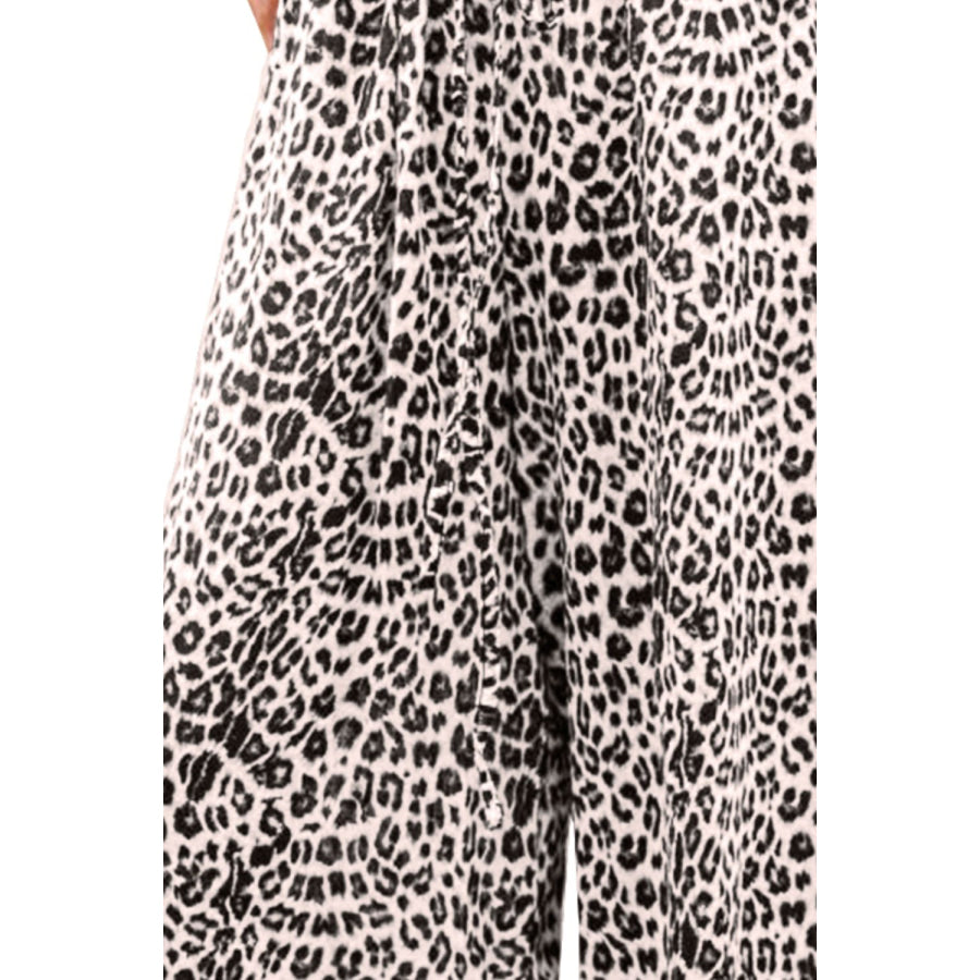 Leopard Drawstring Wide Leg Pants Apparel and Accessories