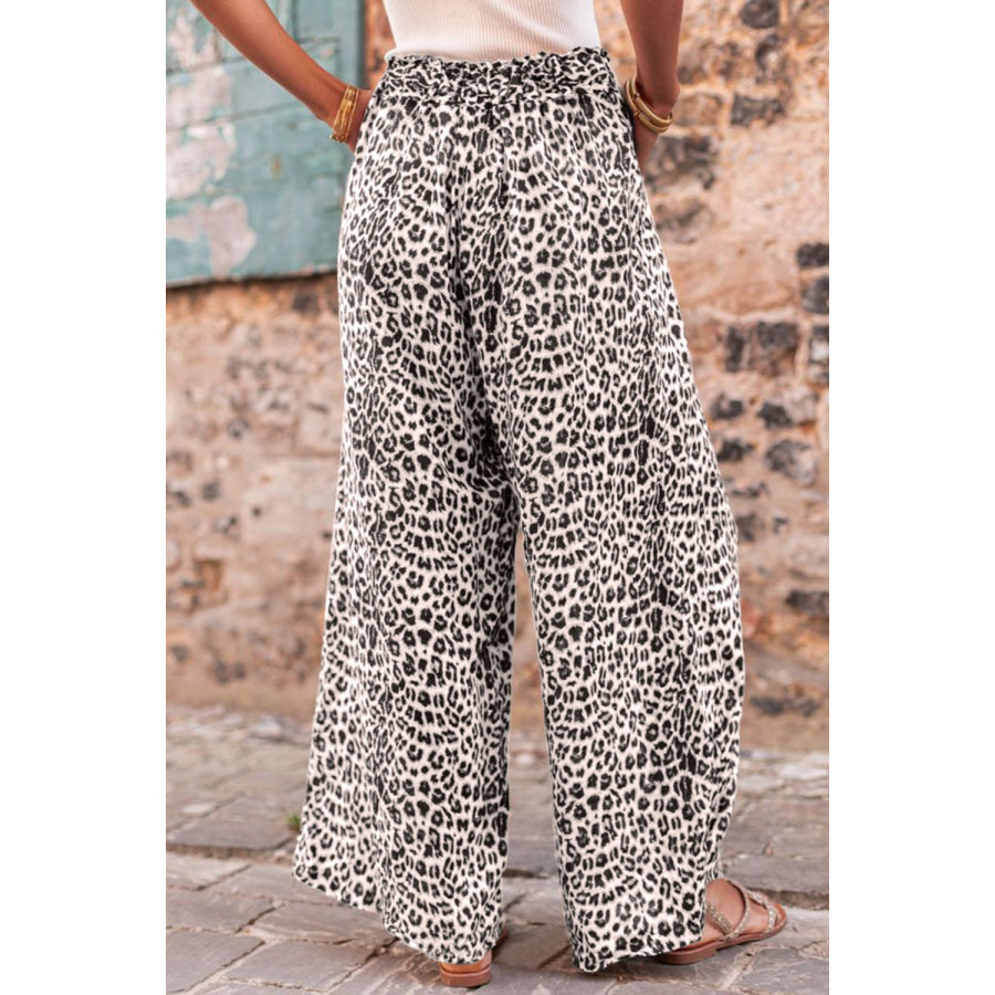 Leopard Drawstring Wide Leg Pants Apparel and Accessories