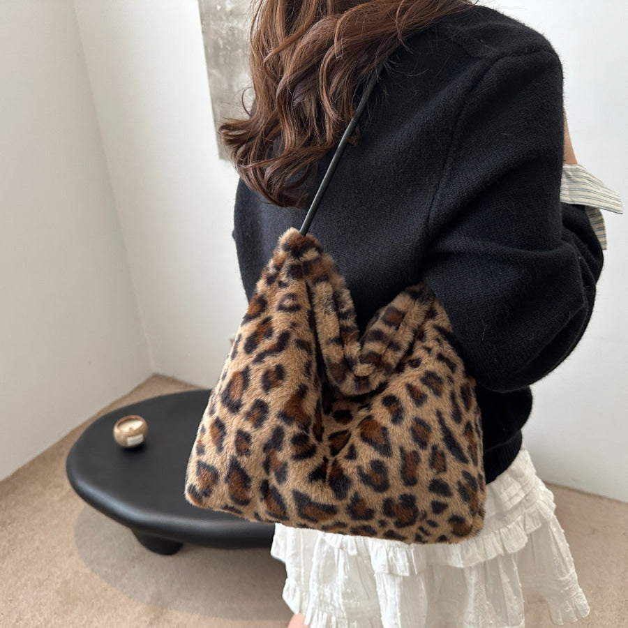 Leopard Furry Shoulder Bag Apparel and Accessories