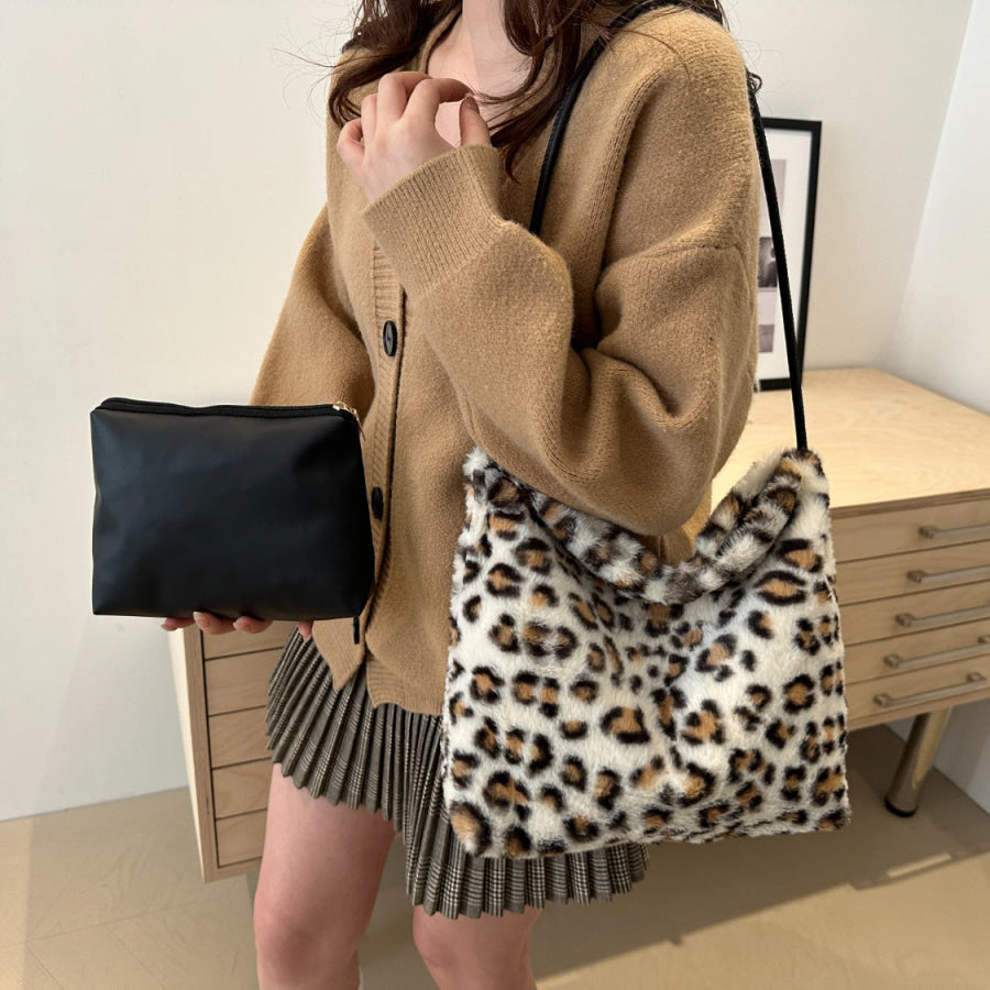 Leopard Furry Shoulder Bag Apparel and Accessories