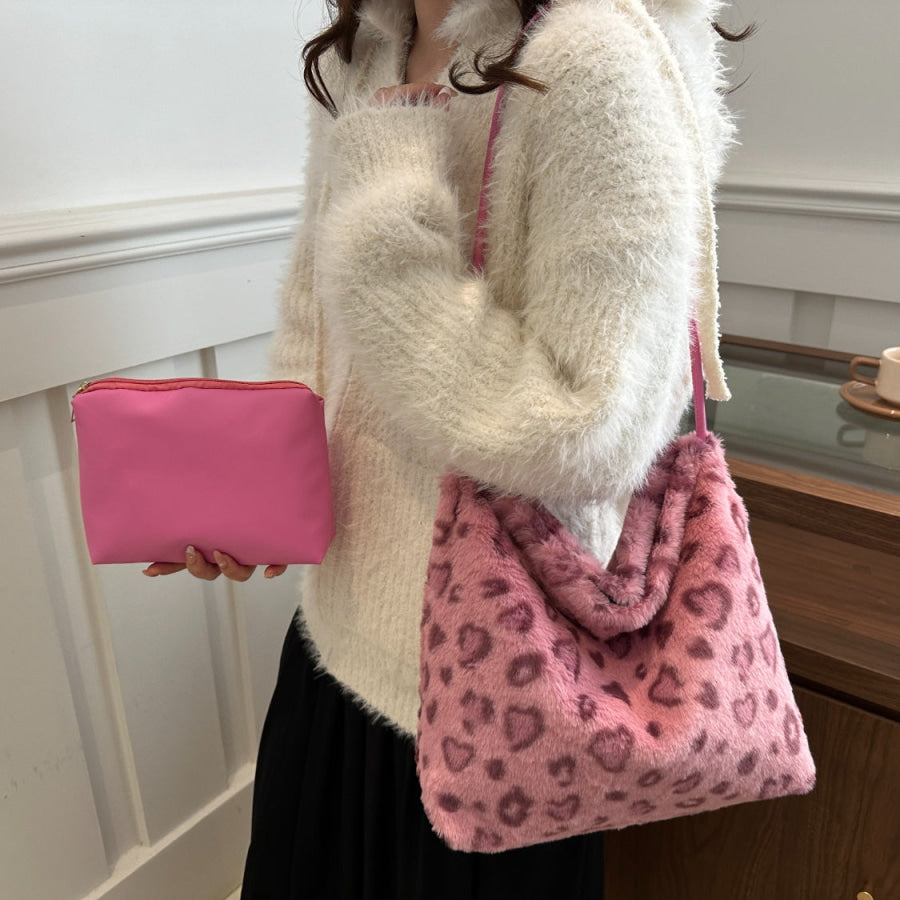 Leopard Furry Shoulder Bag Apparel and Accessories