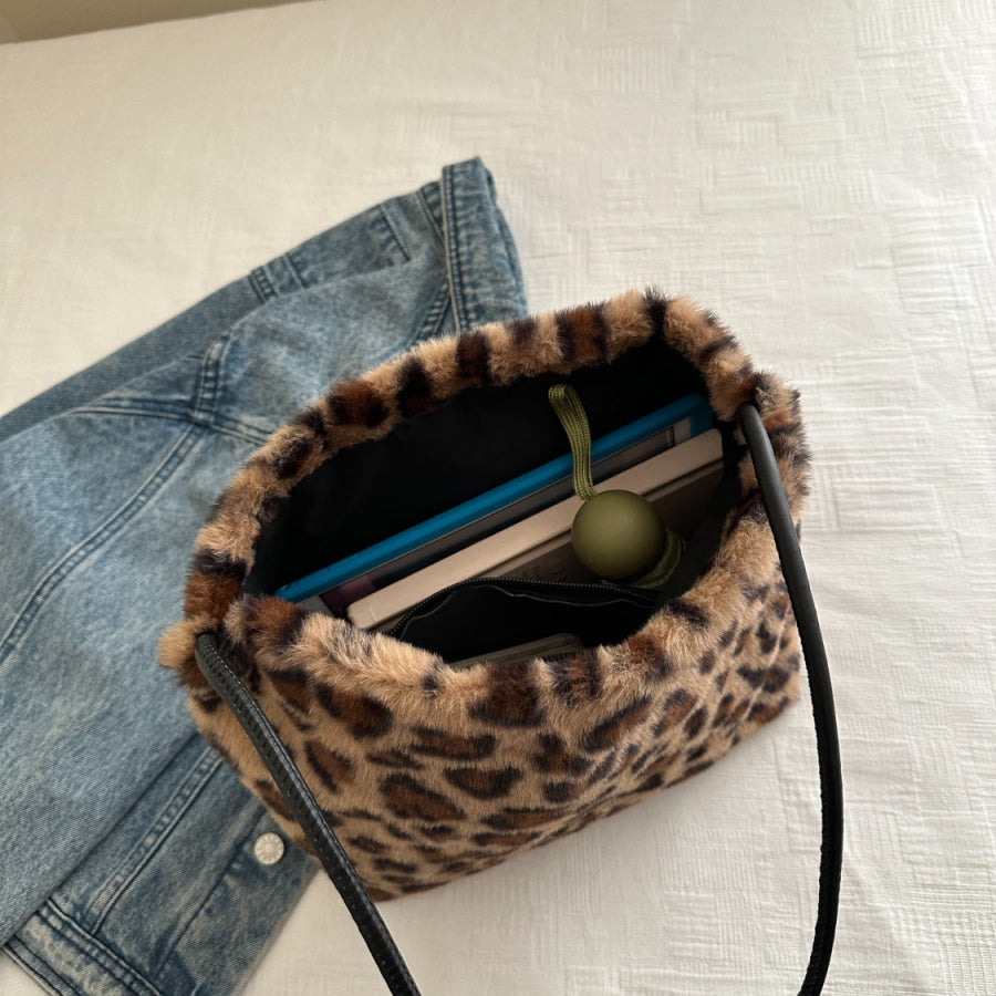 Leopard Furry Shoulder Bag Apparel and Accessories