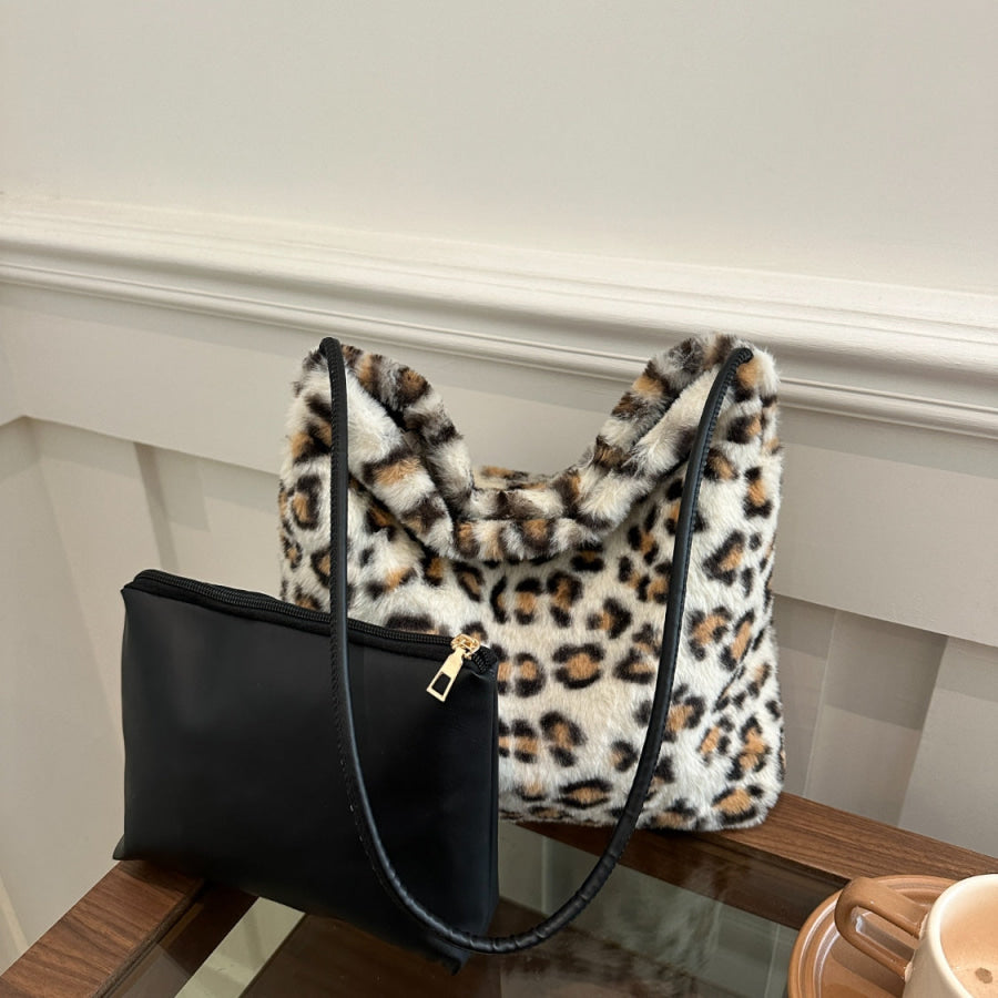 Leopard Furry Shoulder Bag Apparel and Accessories