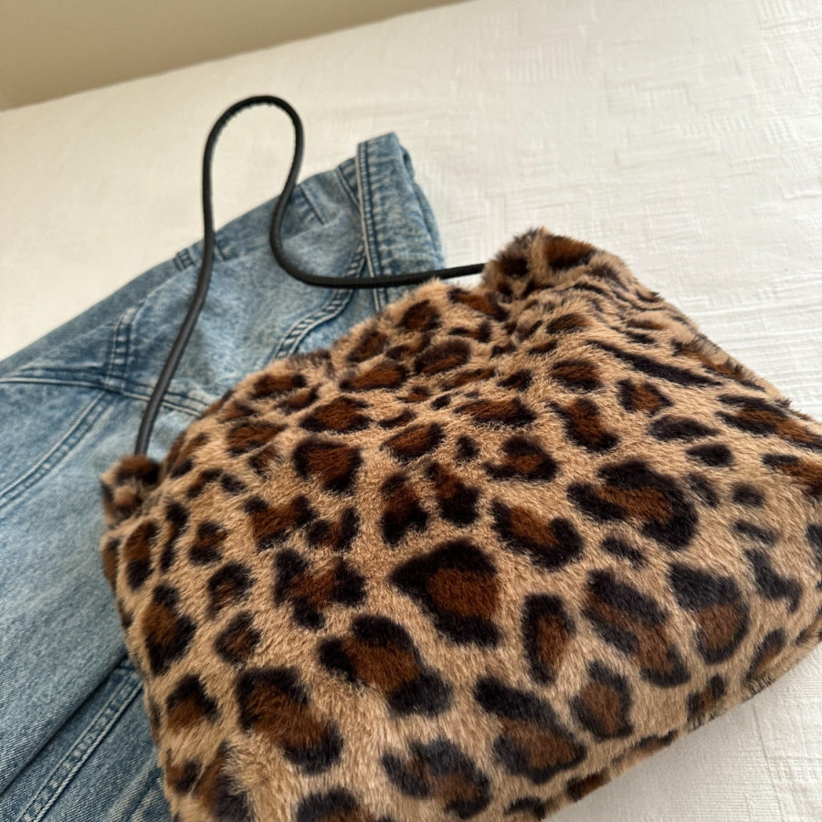 Leopard Furry Shoulder Bag Apparel and Accessories