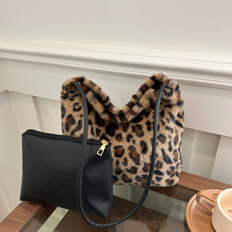 Leopard Furry Shoulder Bag Apparel and Accessories