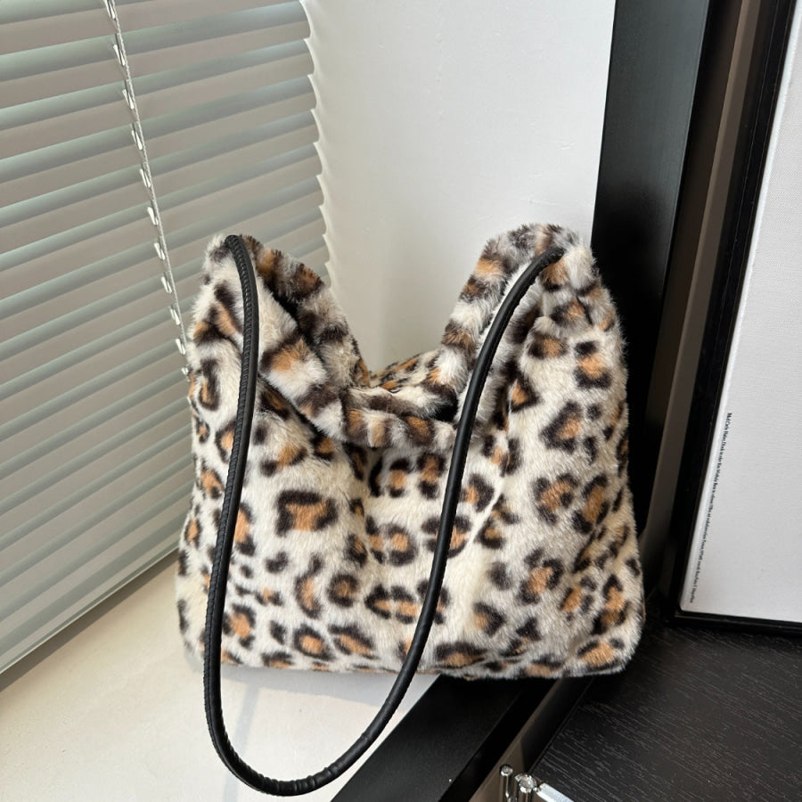 Leopard Furry Shoulder Bag White / One Size Apparel and Accessories