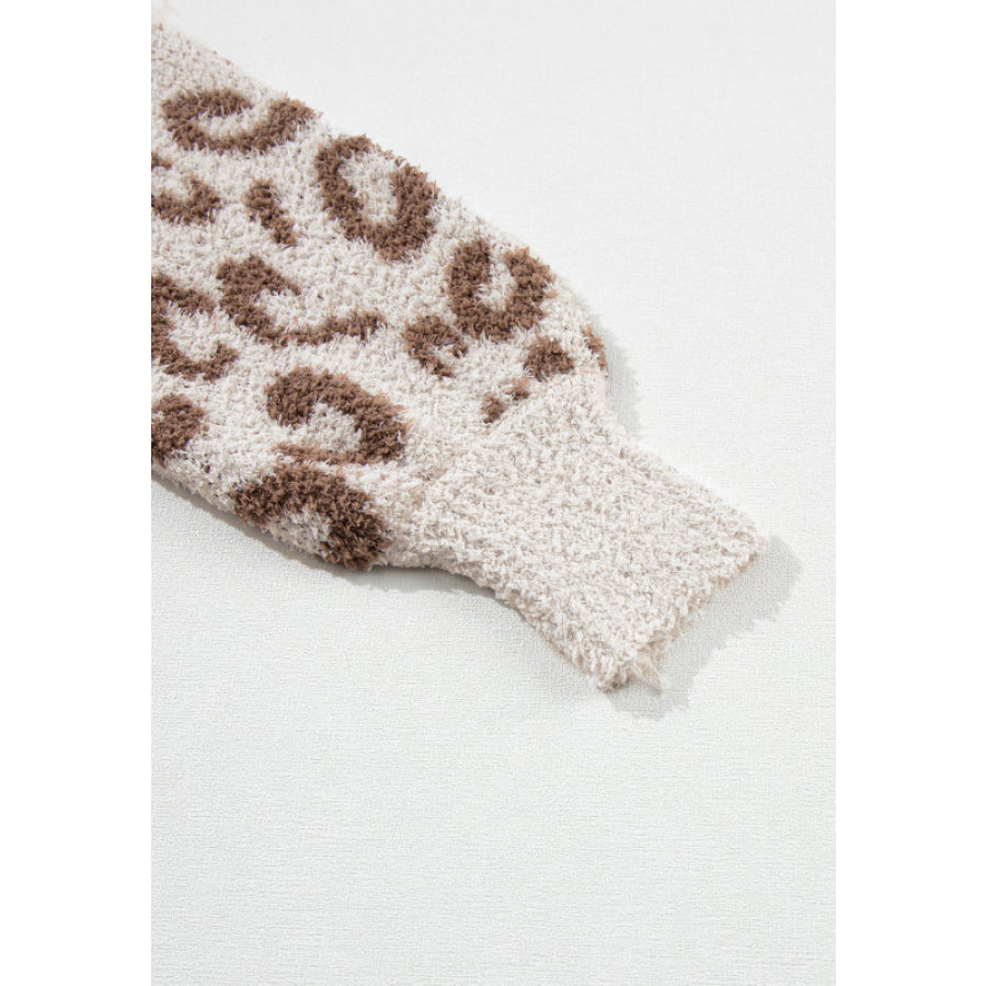 Leopard Half Zip Long Sleeve Sweater Apparel and Accessories