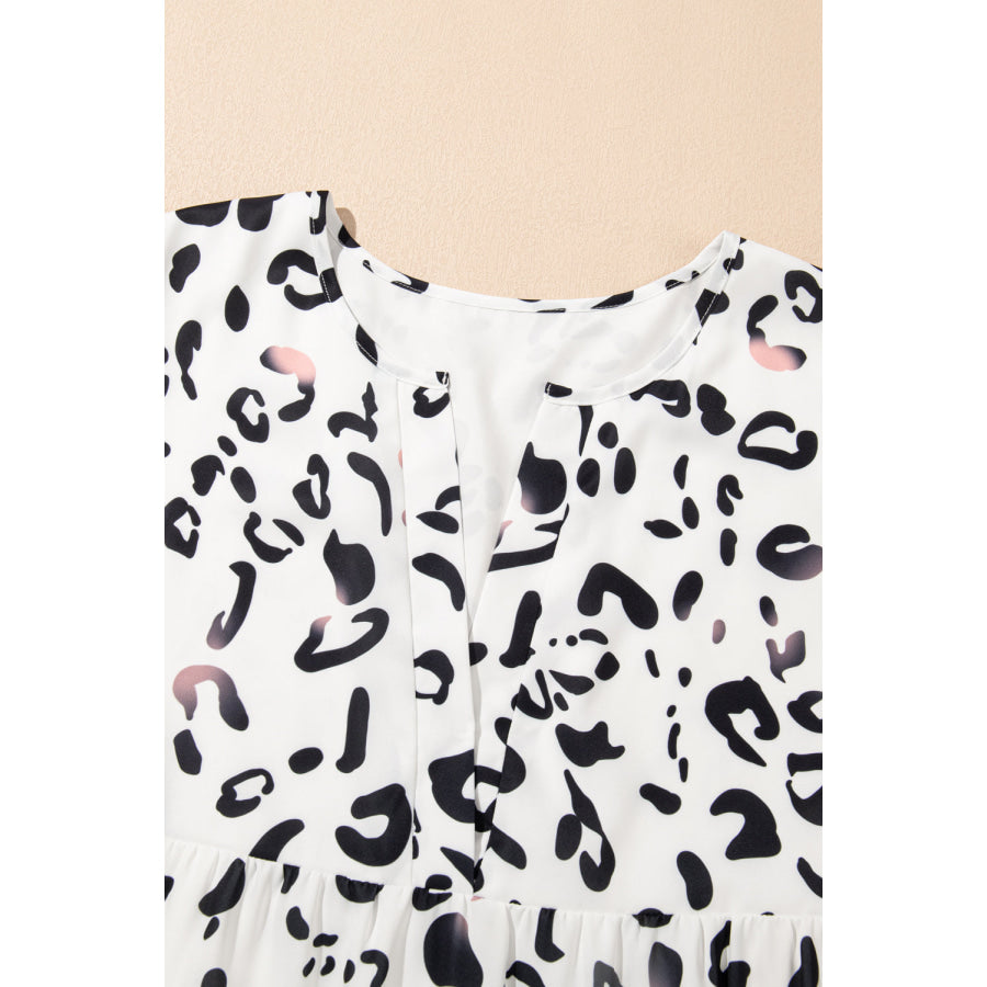 Leopard Notched Long Sleeve Dress Apparel and Accessories