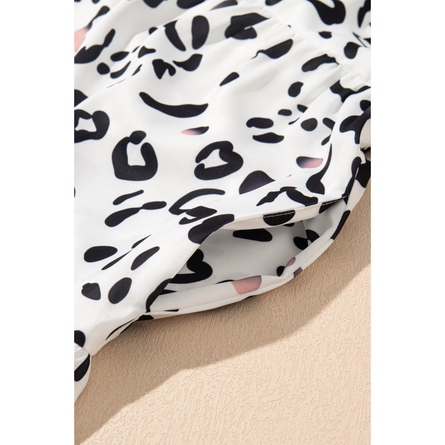 Leopard Notched Long Sleeve Dress Apparel and Accessories