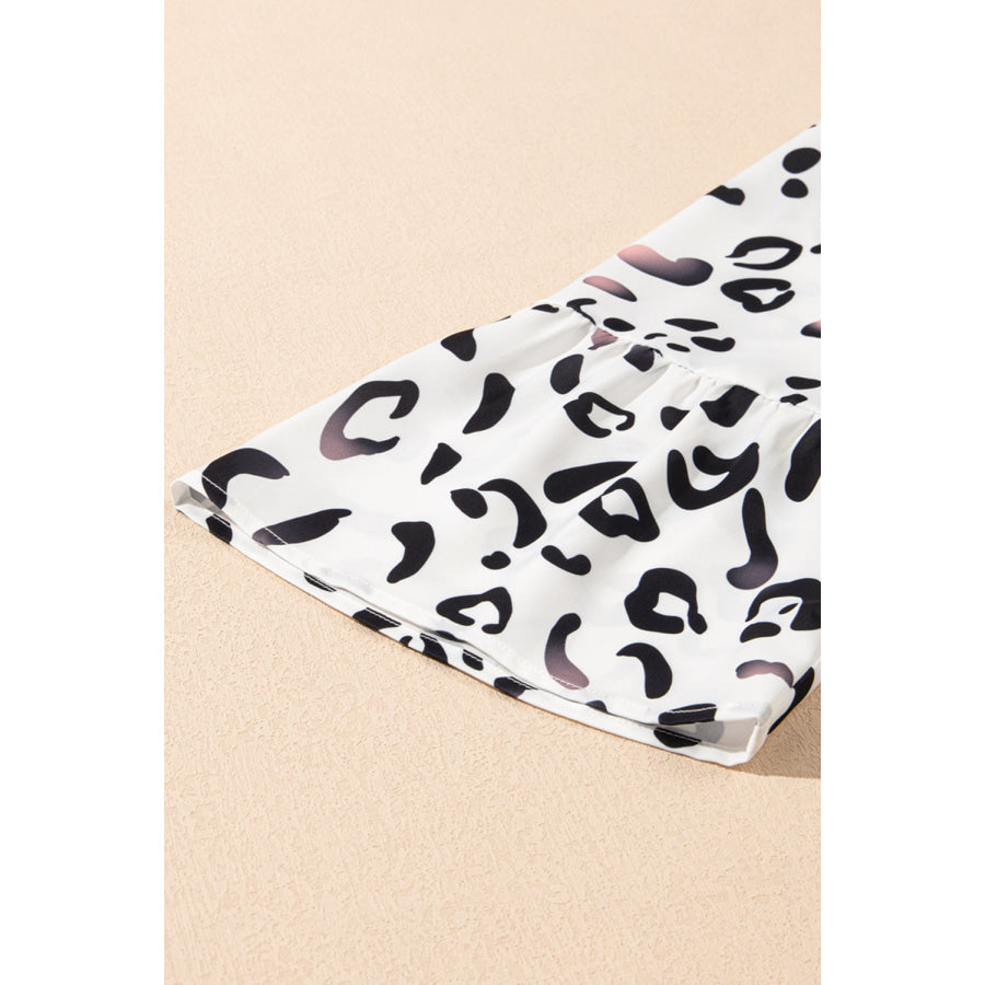 Leopard Notched Long Sleeve Dress Apparel and Accessories