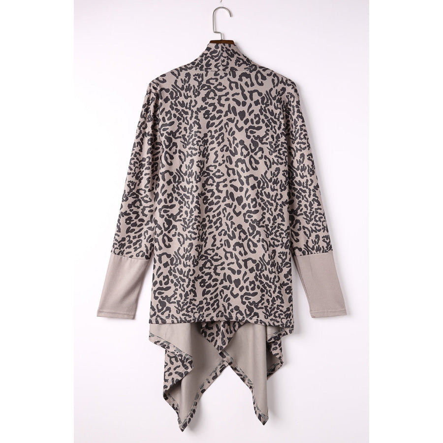 Leopard Open Front Long Sleeve Cover-Up Apparel and Accessories