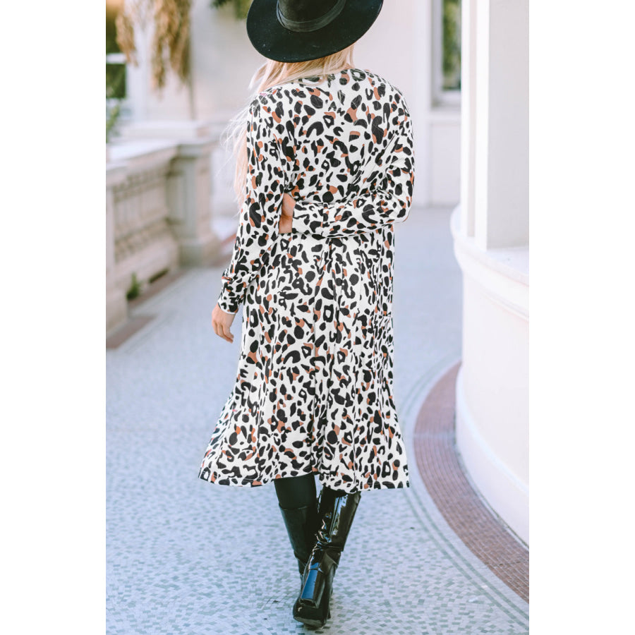Leopard Open Front Long Sleeve Cover Up Apparel and Accessories