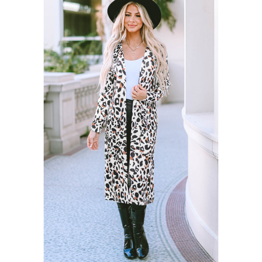 Leopard Open Front Long Sleeve Cover Up Apparel and Accessories