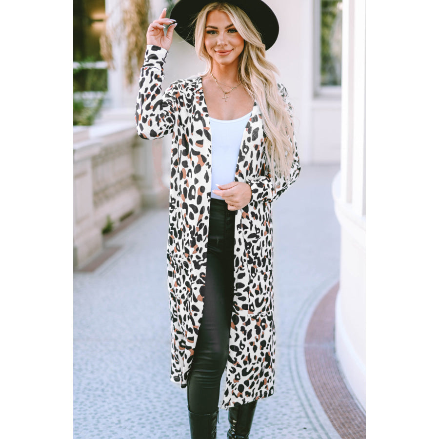 Leopard Open Front Long Sleeve Cover Up Apparel and Accessories