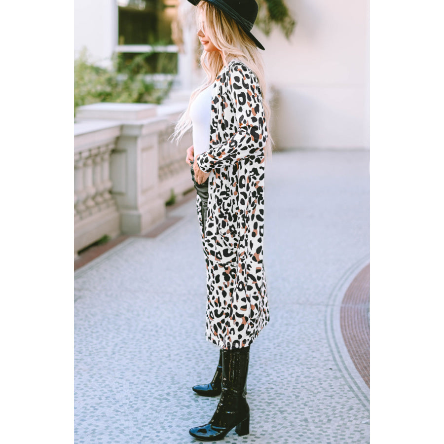 Leopard Open Front Long Sleeve Cover Up Leopard / S Apparel and Accessories