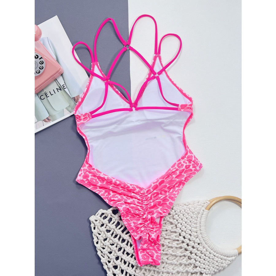 Leopard Plunge Spaghetti Strap One-Piece Swimwear Apparel and Accessories