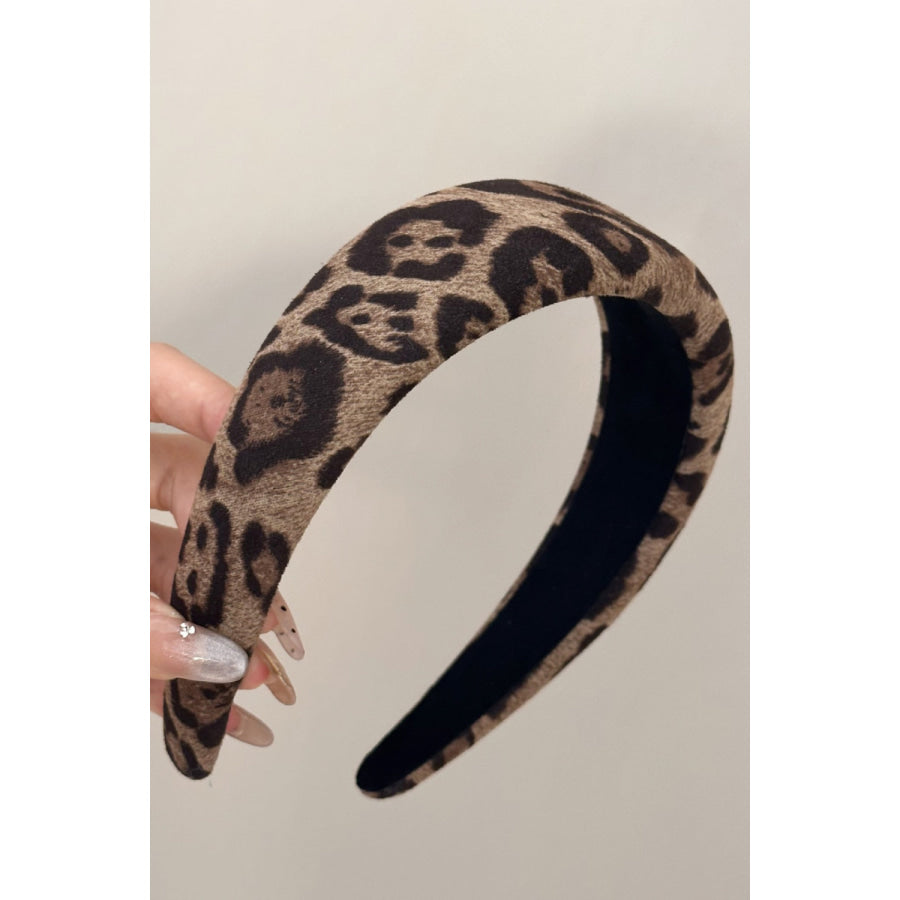 Leopard Polyester Wide Headband Style A / One Size Apparel and Accessories