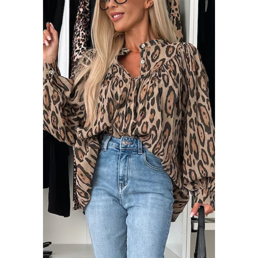 Leopard Print Button Down Long Sleeve Shirt Apparel and Accessories