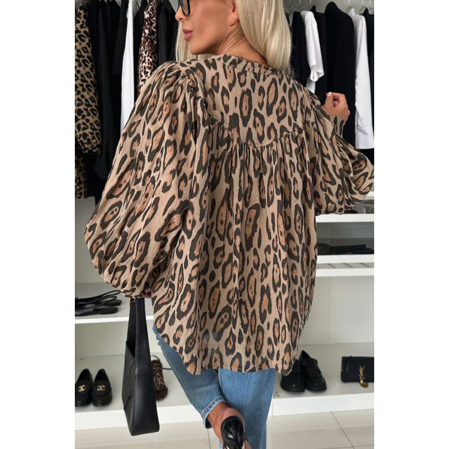 Leopard Print Button Down Long Sleeve Shirt Apparel and Accessories