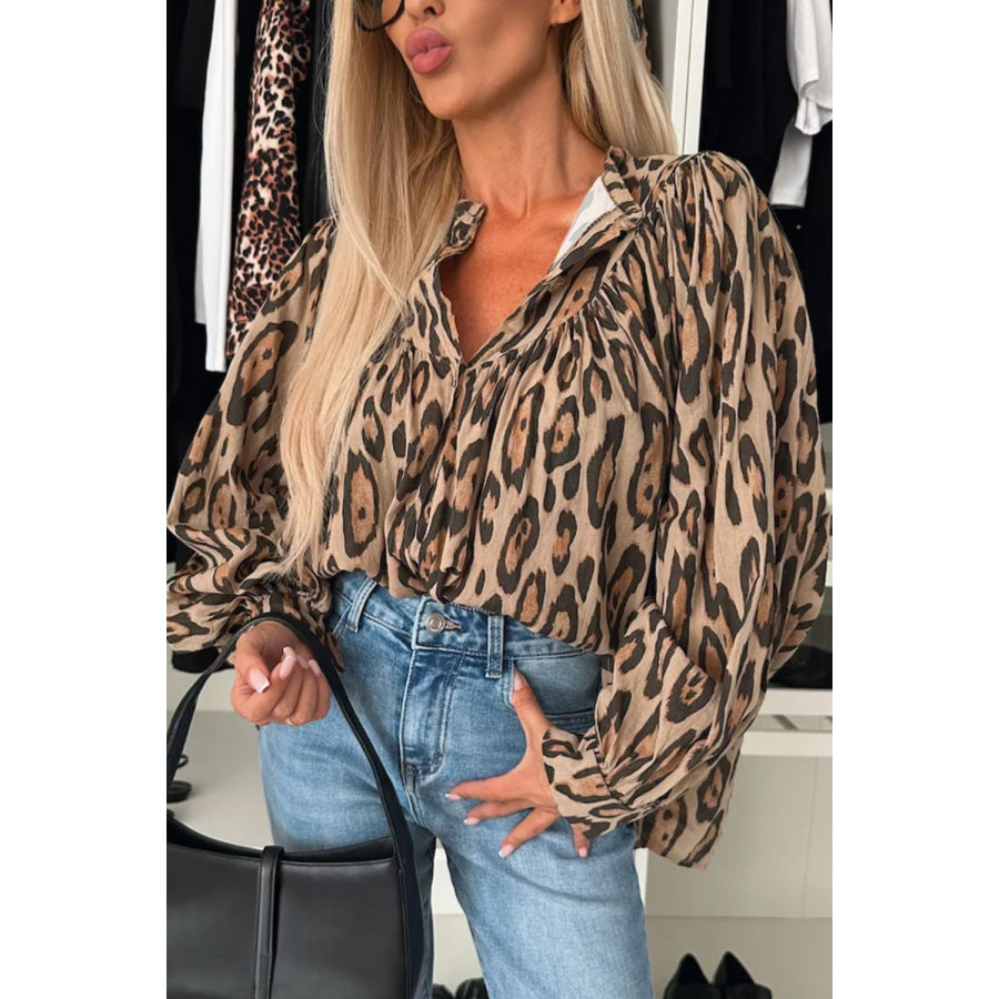 Leopard Print Button Down Long Sleeve Shirt Apparel and Accessories