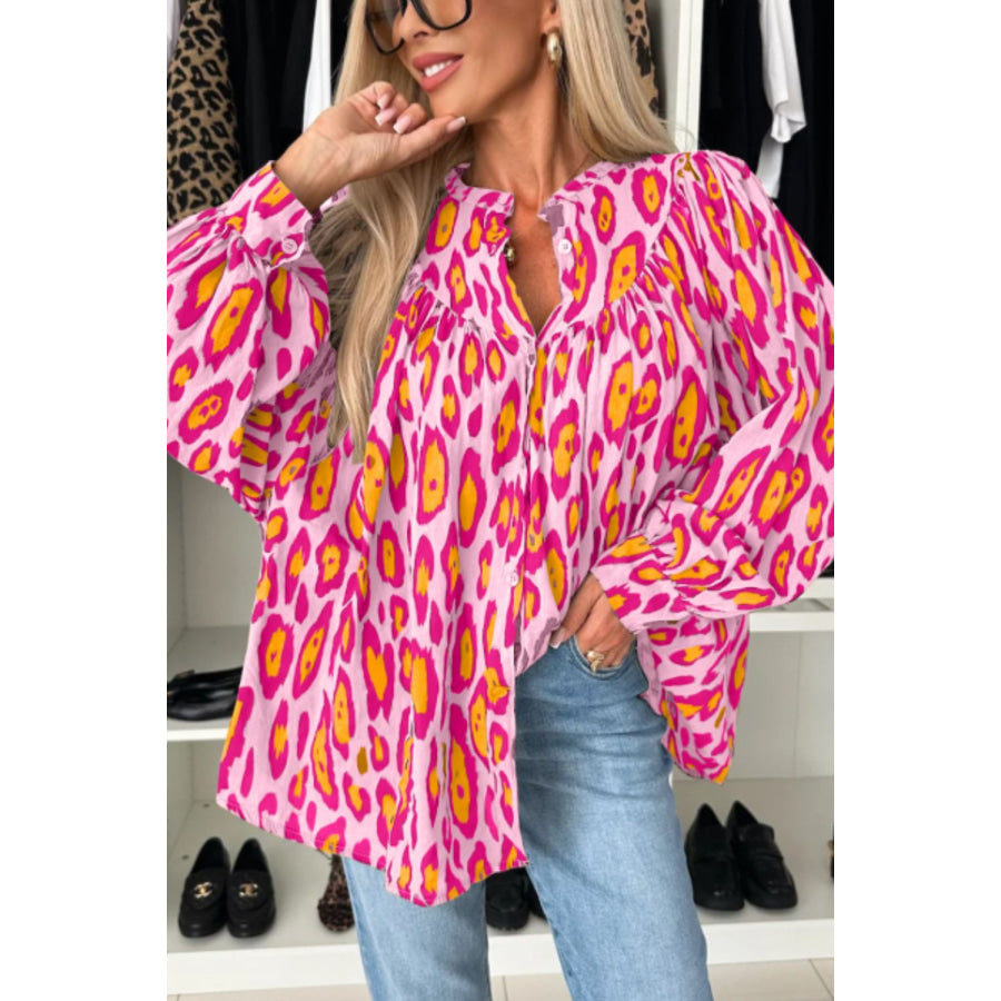 Leopard Print Button Down Long Sleeve Shirt Apparel and Accessories