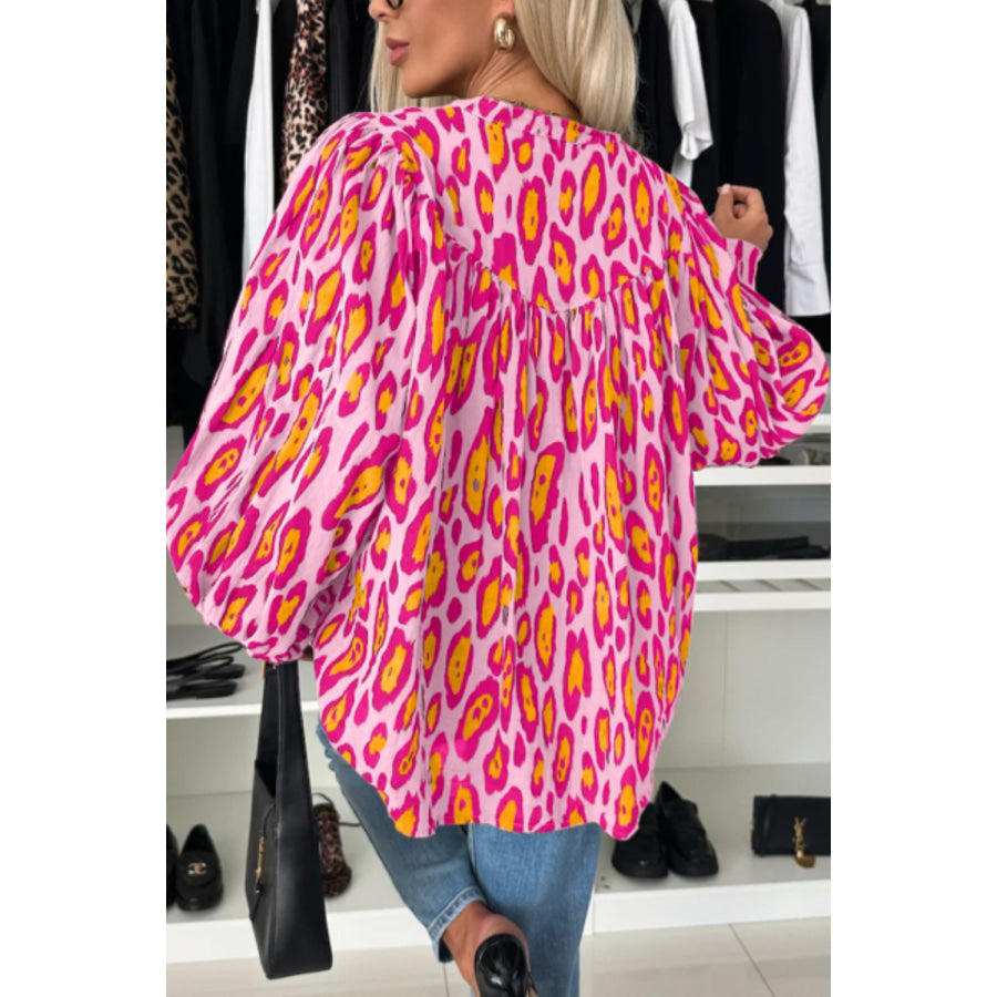 Leopard Print Button Down Long Sleeve Shirt Apparel and Accessories