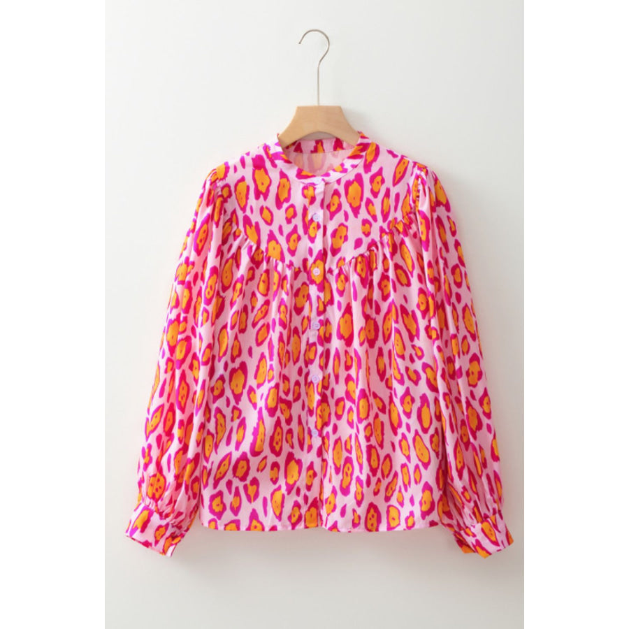 Leopard Print Button Down Long Sleeve Shirt Apparel and Accessories