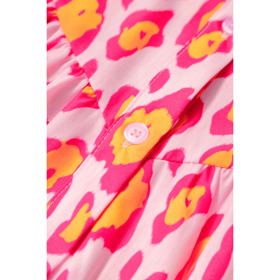 Leopard Print Button Down Long Sleeve Shirt Apparel and Accessories