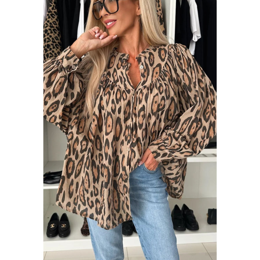 Leopard Print Button Down Long Sleeve Shirt Apparel and Accessories