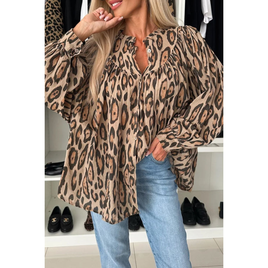 Leopard Print Button Down Long Sleeve Shirt Caramel / S Apparel and Accessories