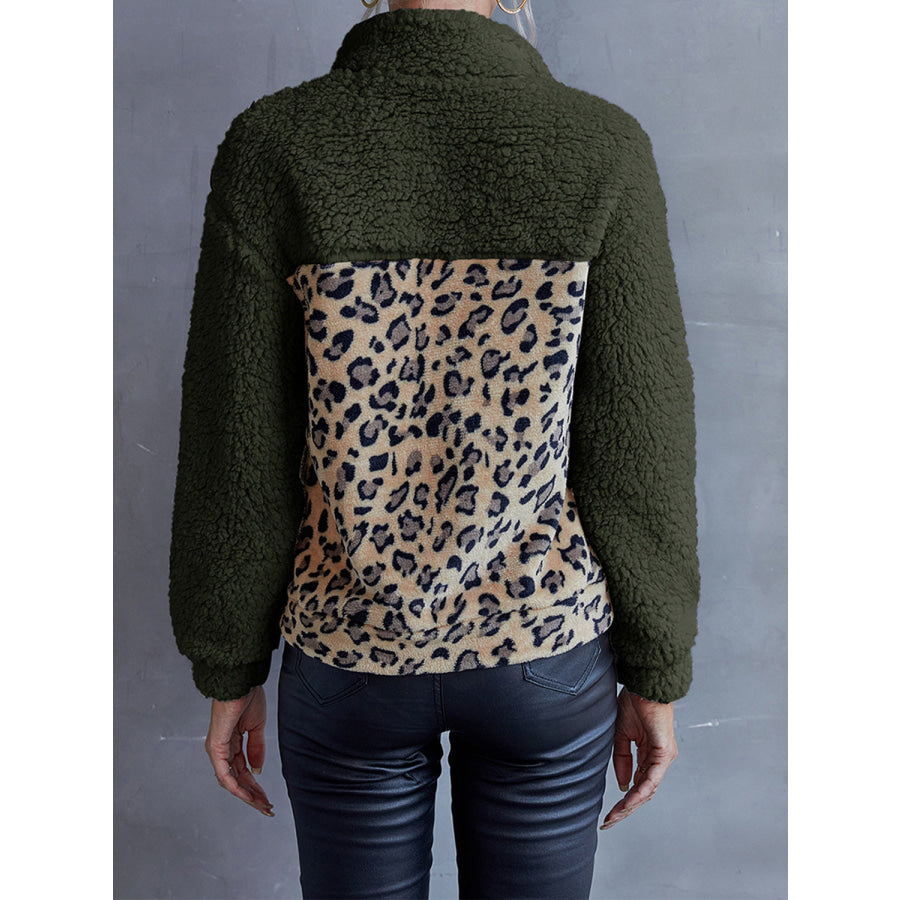 Leopard Quarter-Snap Teddy Sweatshirt