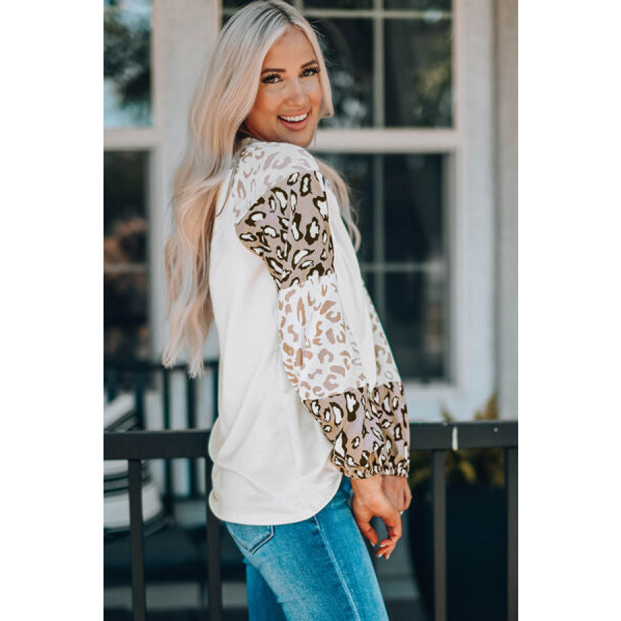 Leopard Round Neck Dropped Shoulder T-Shirt Apparel and Accessories