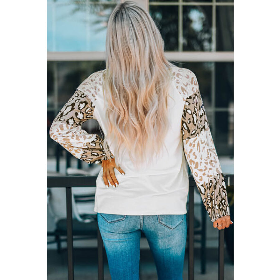 Leopard Round Neck Dropped Shoulder T-Shirt Apparel and Accessories